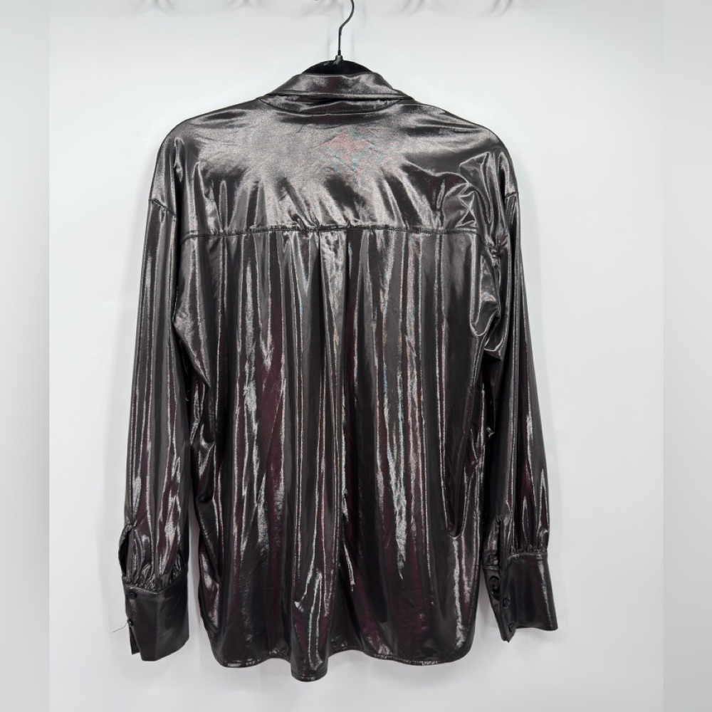 Anthropologie Metallic Button Front Blouse Shimmer Long Sleeve Top Size XS - Picture 5 of 5